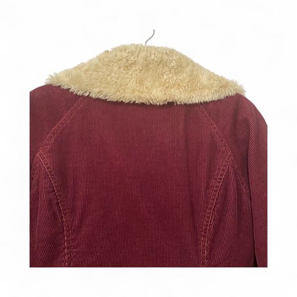 Vintage Y2K Big Chill Corduroy Aviator Jacket Burgundy Red Fur Women’s M - Picture 3 of 10